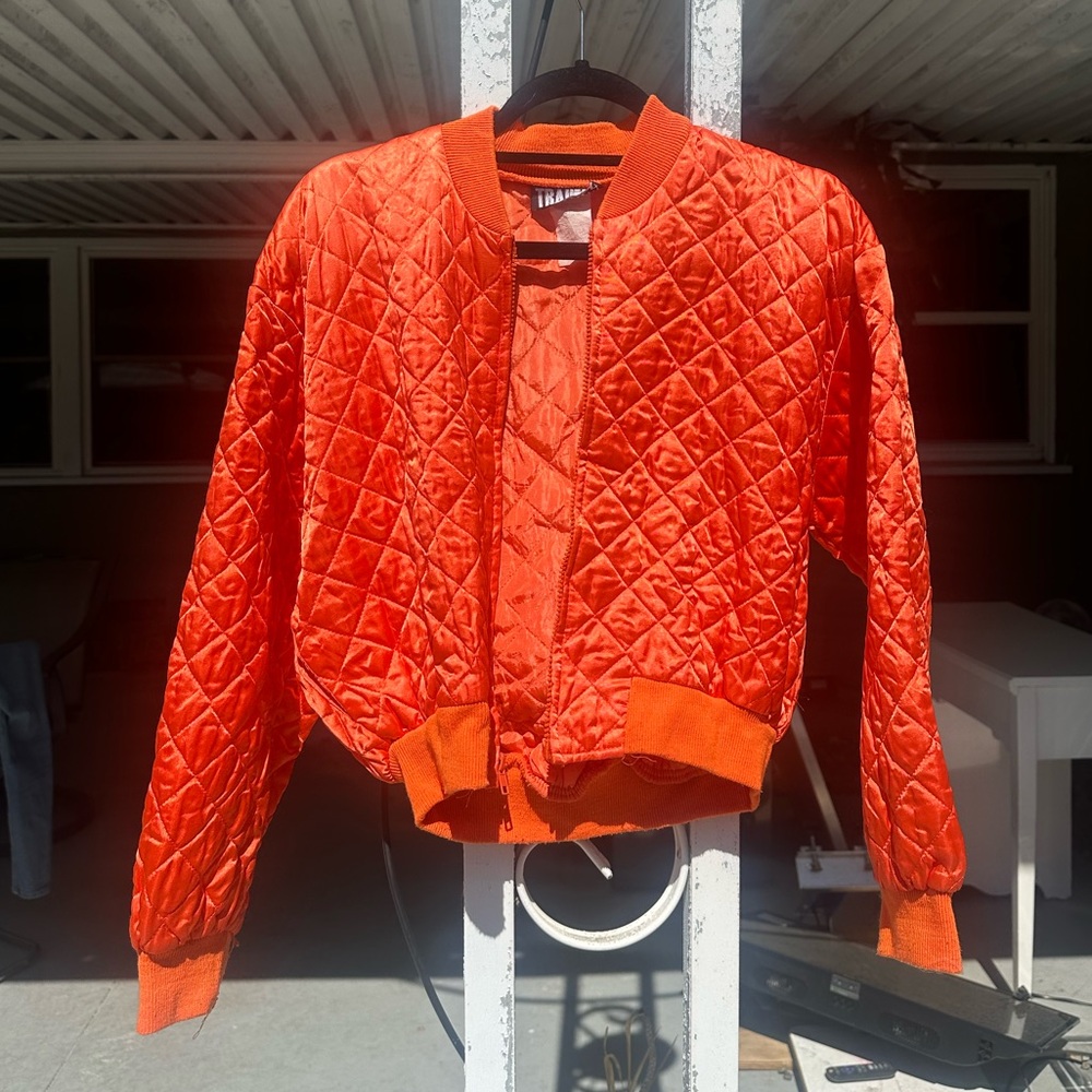 Bright Orange Cropped Bomber Jacket